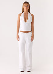 Josephina Linen Halter Top - White