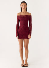 Just This Once Lace Mini Dress - Merlot