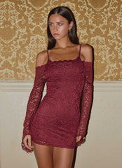 Just This Once Lace Mini Dress - Merlot