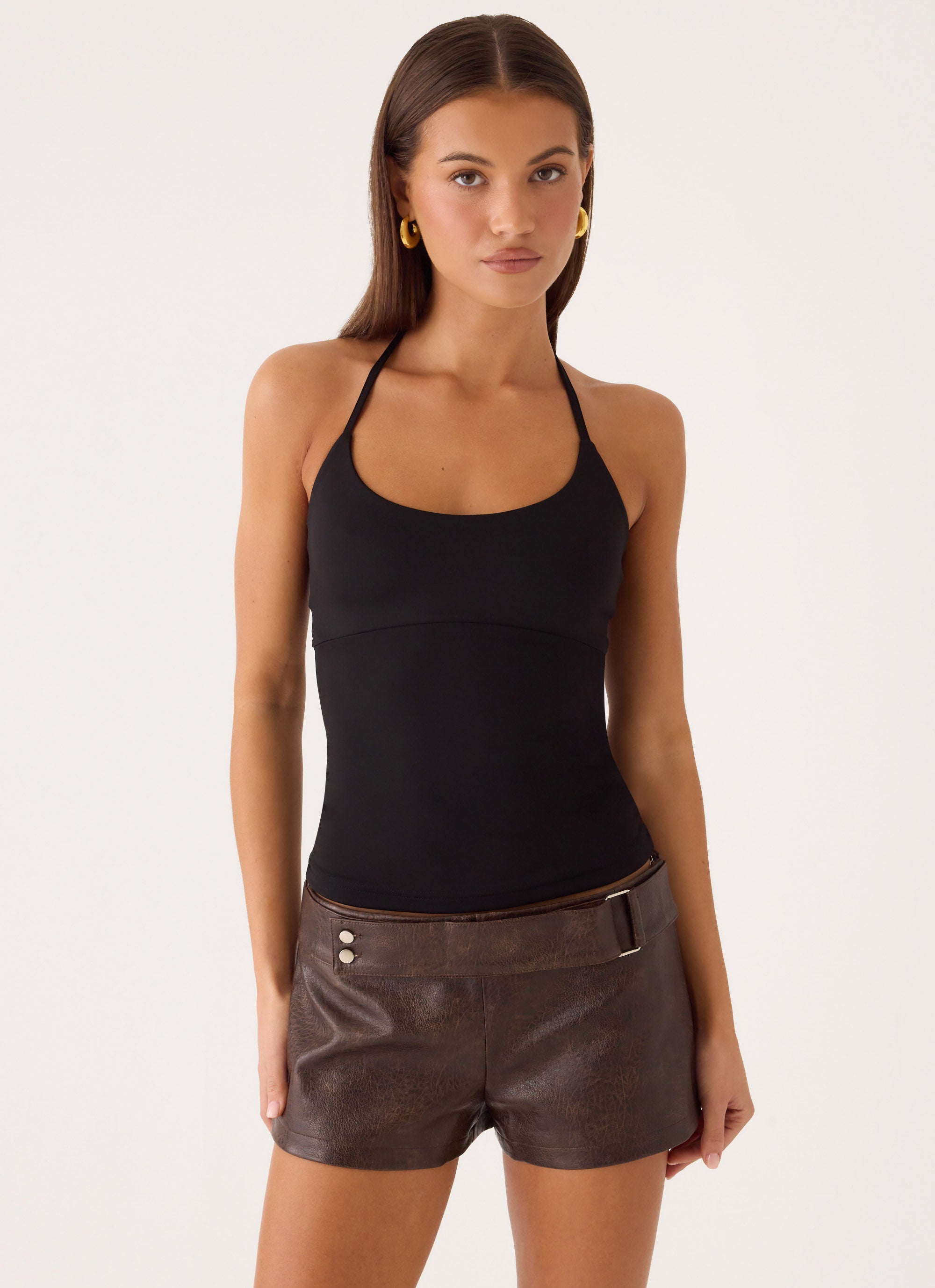 Kally PU Low Rise Shorts - Washed Brown