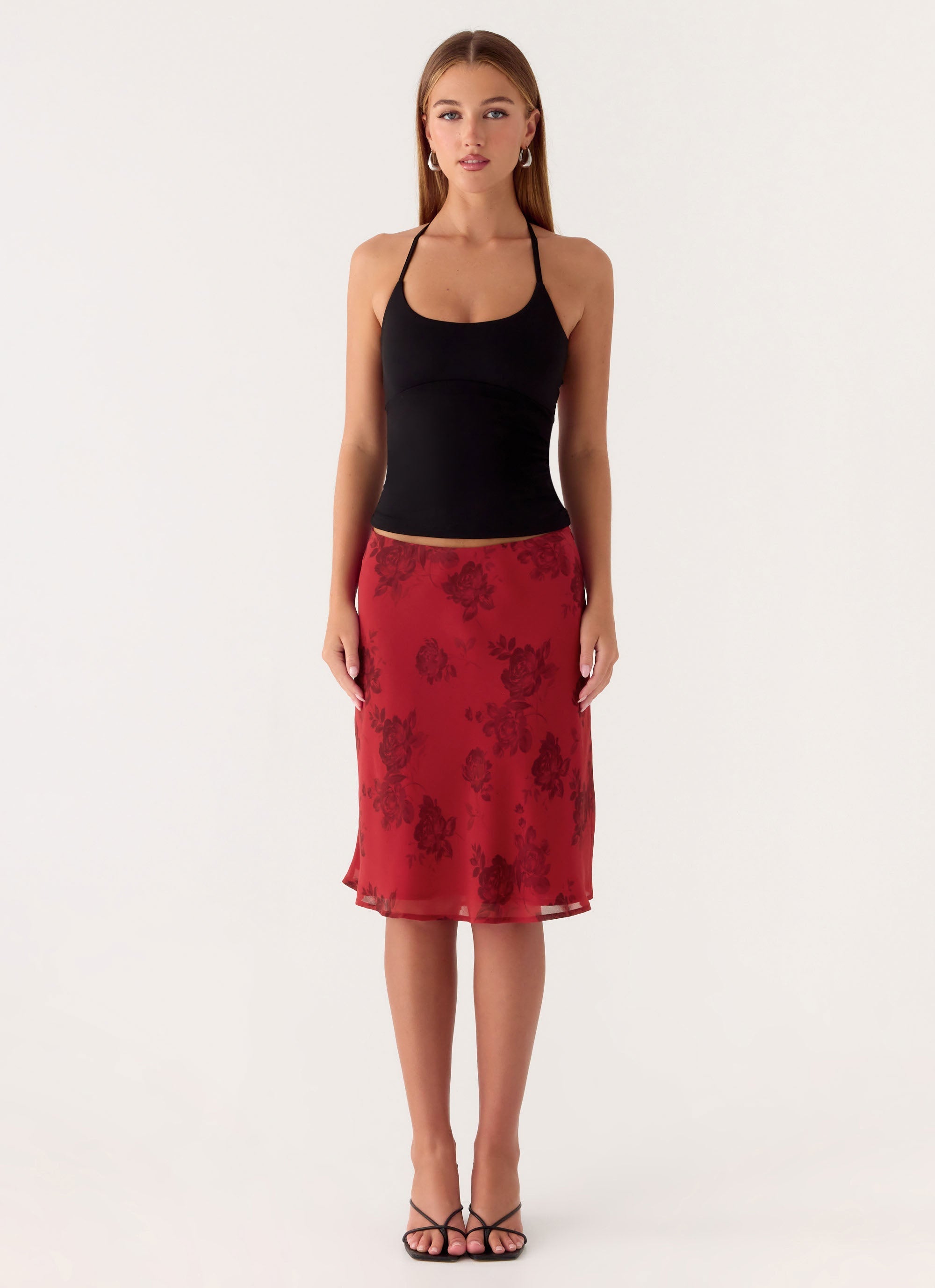 Karleigh Midi Skirt - Cherry Rose