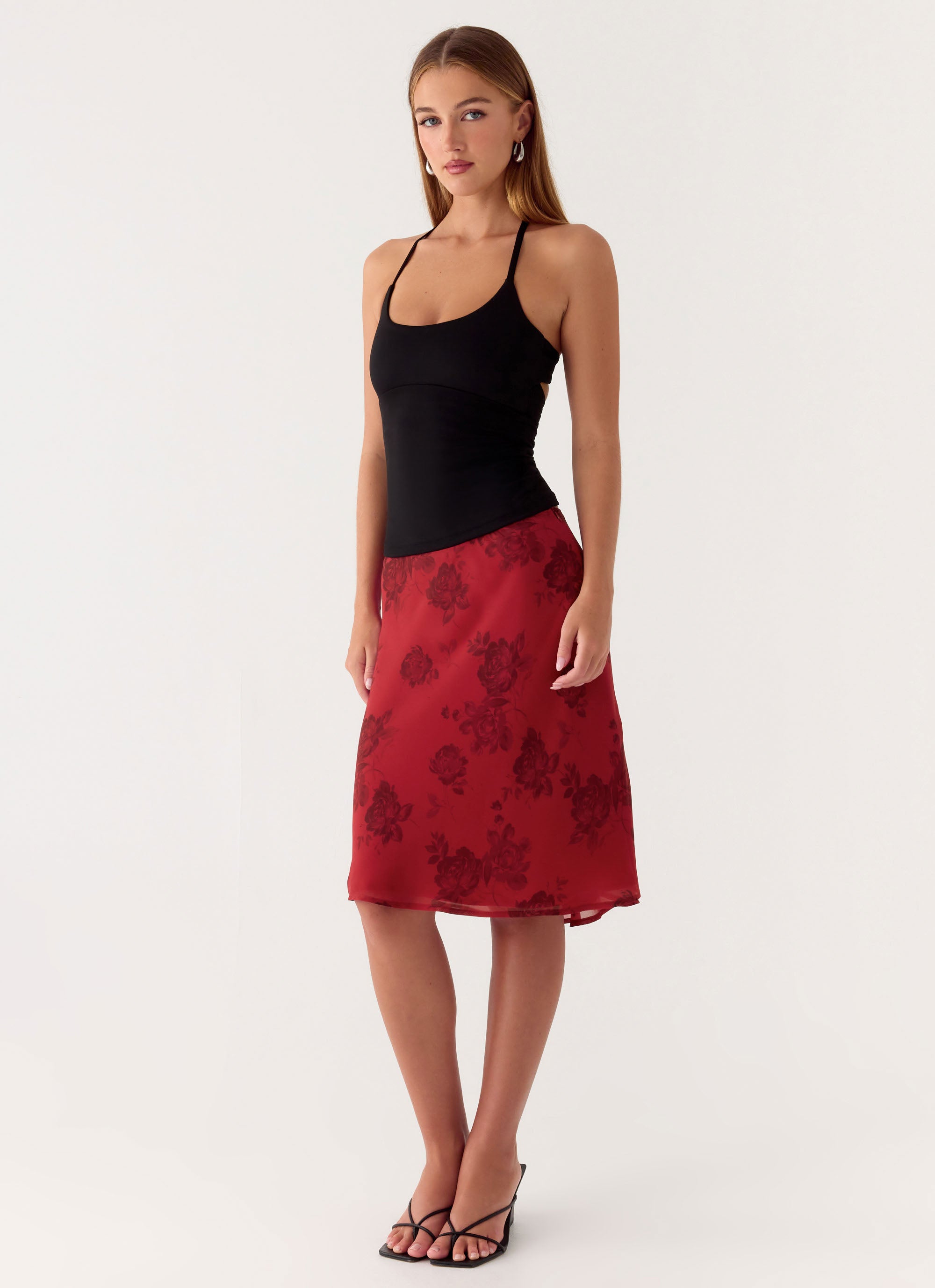 Karleigh Midi Skirt - Cherry Rose