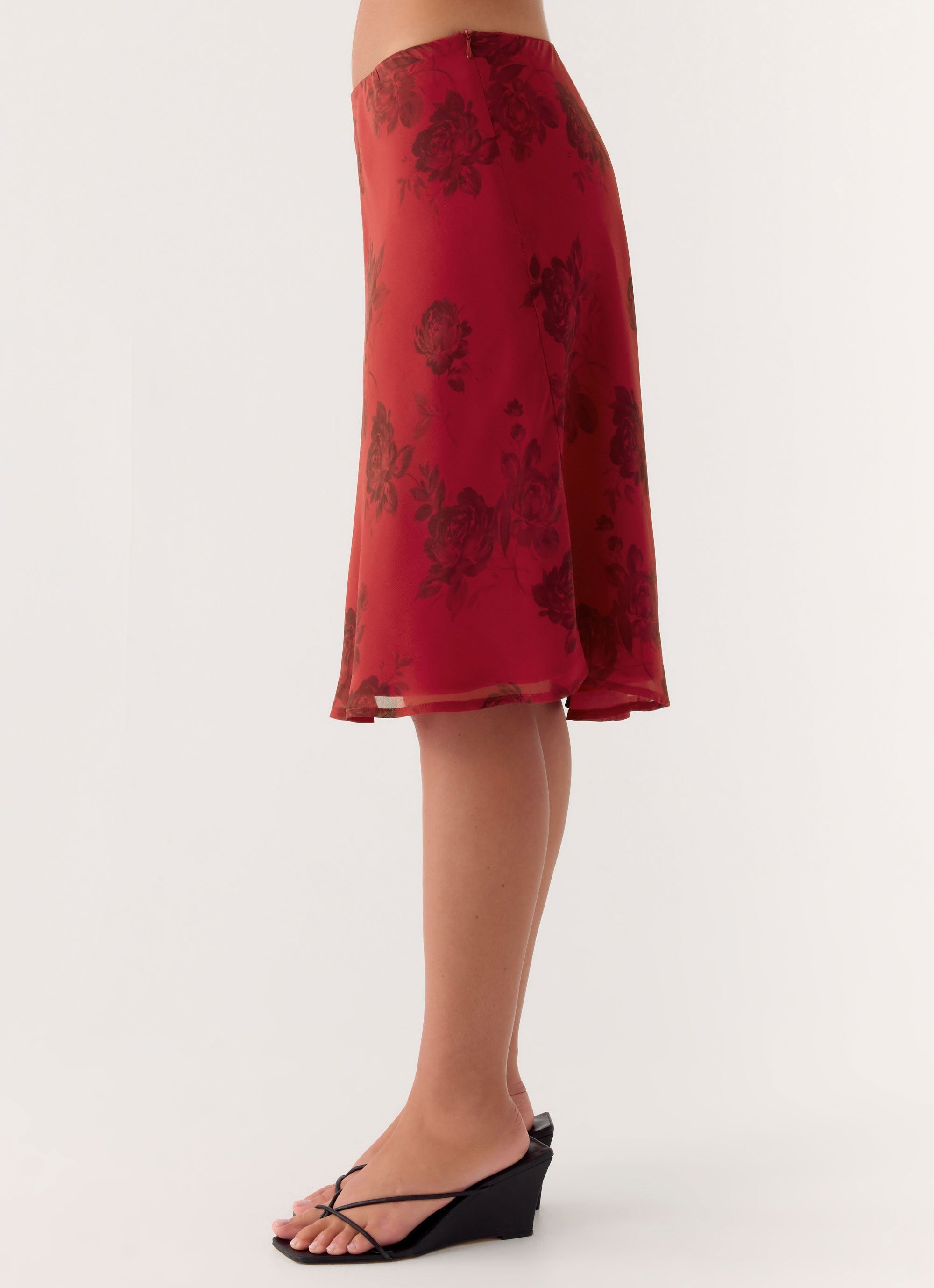 Karleigh Midi Skirt - Cherry Rose