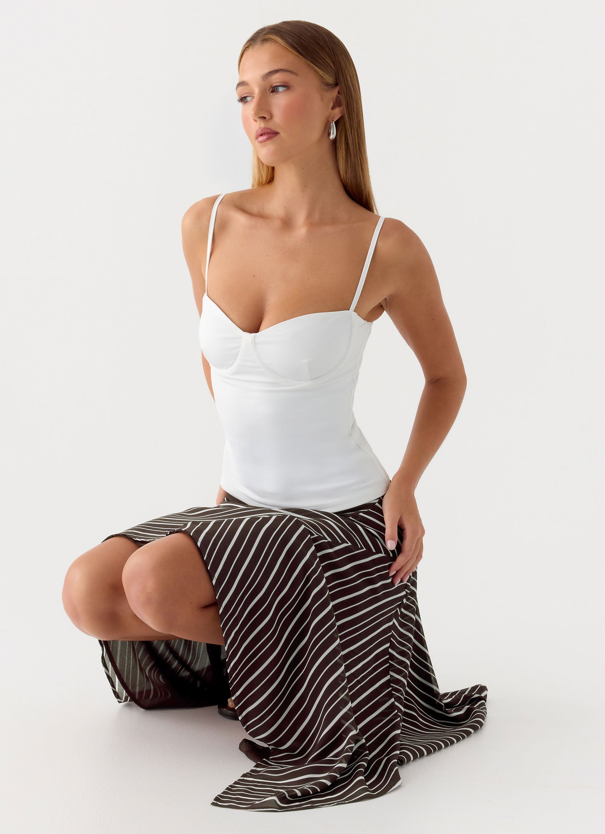 Kia Low Rise Asymmetrical Midi Skirt - Chocolate Stripe