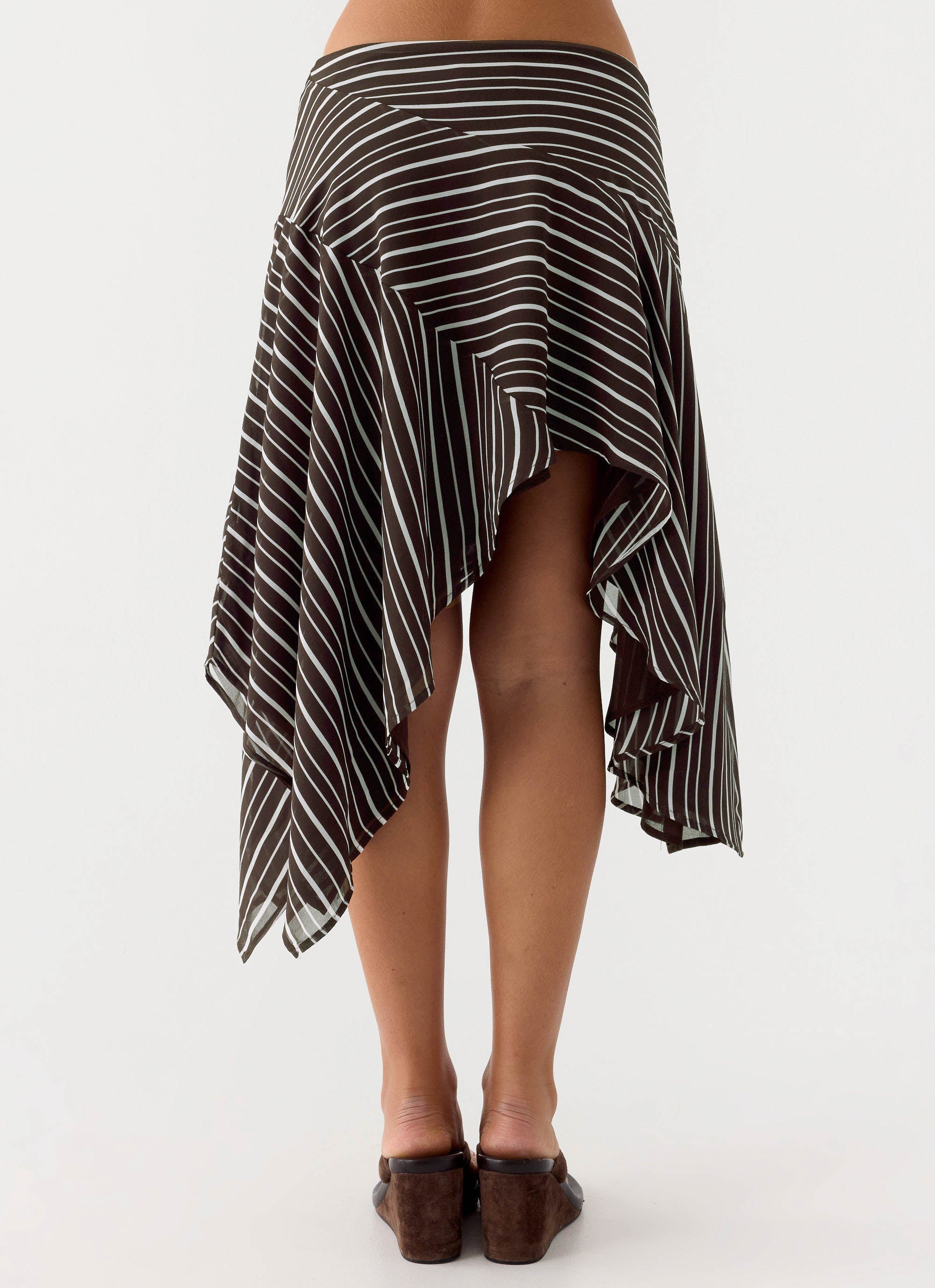 Kia Low Rise Asymmetrical Midi Skirt - Chocolate Stripe