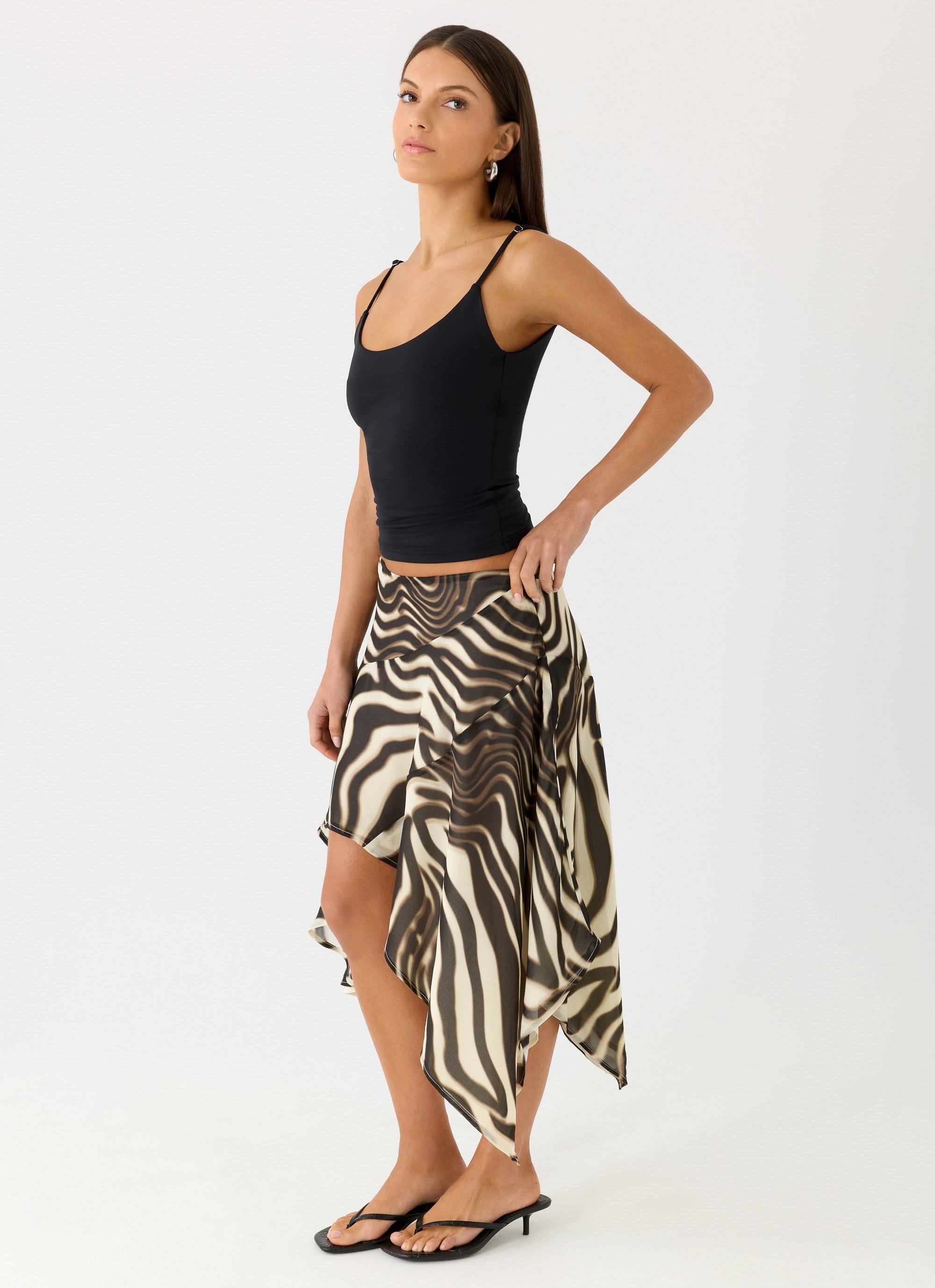 Kia Low Rise Asymmetrical Midi Skirt - Zebra