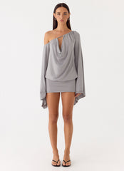 Kyrah Long Sleeve Mini Dress - Misty Blue