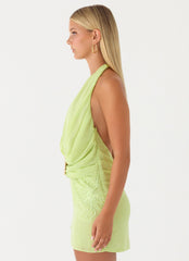 Laurie Beaded Flower Mini Dress - Lime