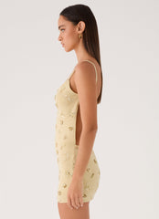 Levanna Beaded Sequin Mini Dress - Pale Olive