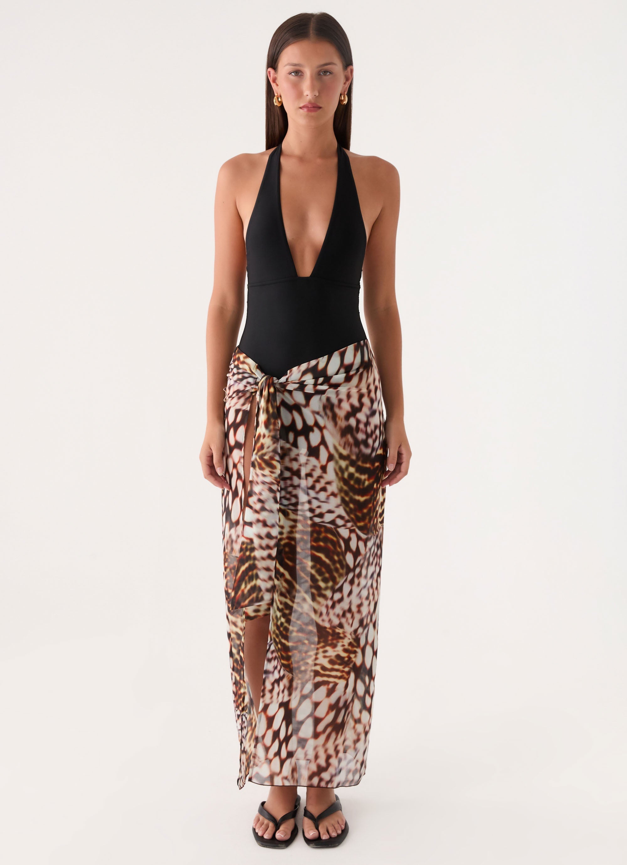 Low Tide Sarong Maxi Skirt - Leopard Hibiscus