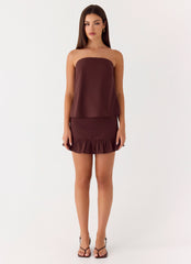 Lucie Mae Linen Mini Skirt - Chocolate Drizzle