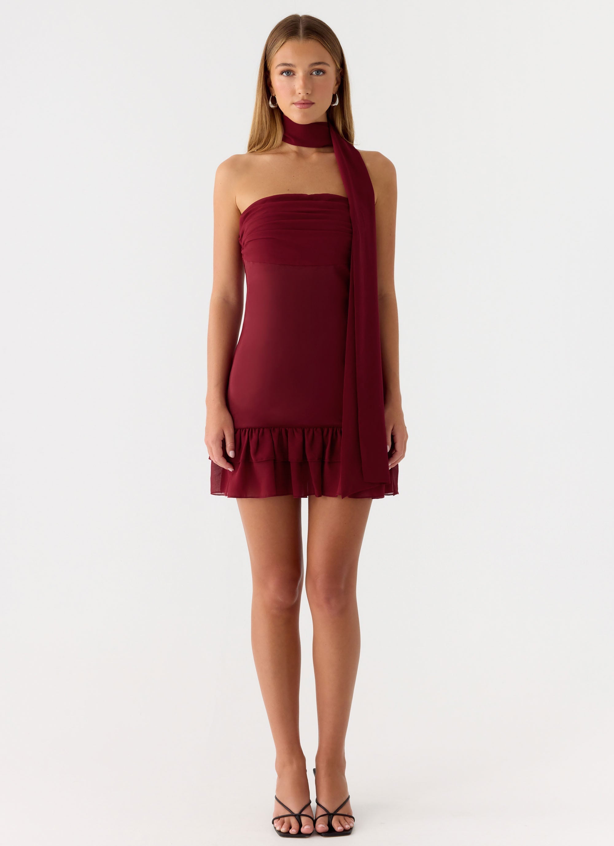 Manon Scarf Mini Dress - Deep Red