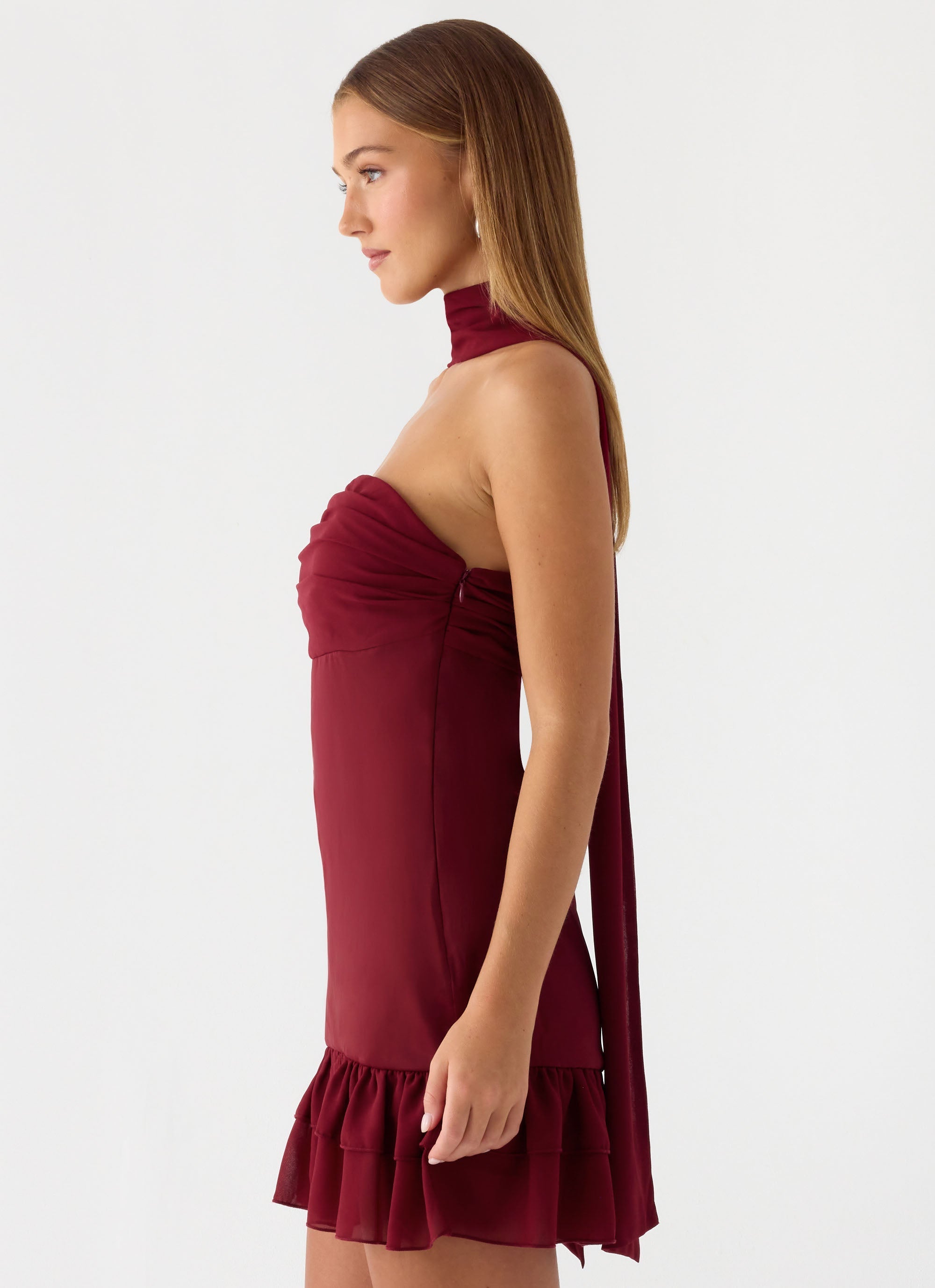 Manon Scarf Mini Dress - Deep Red