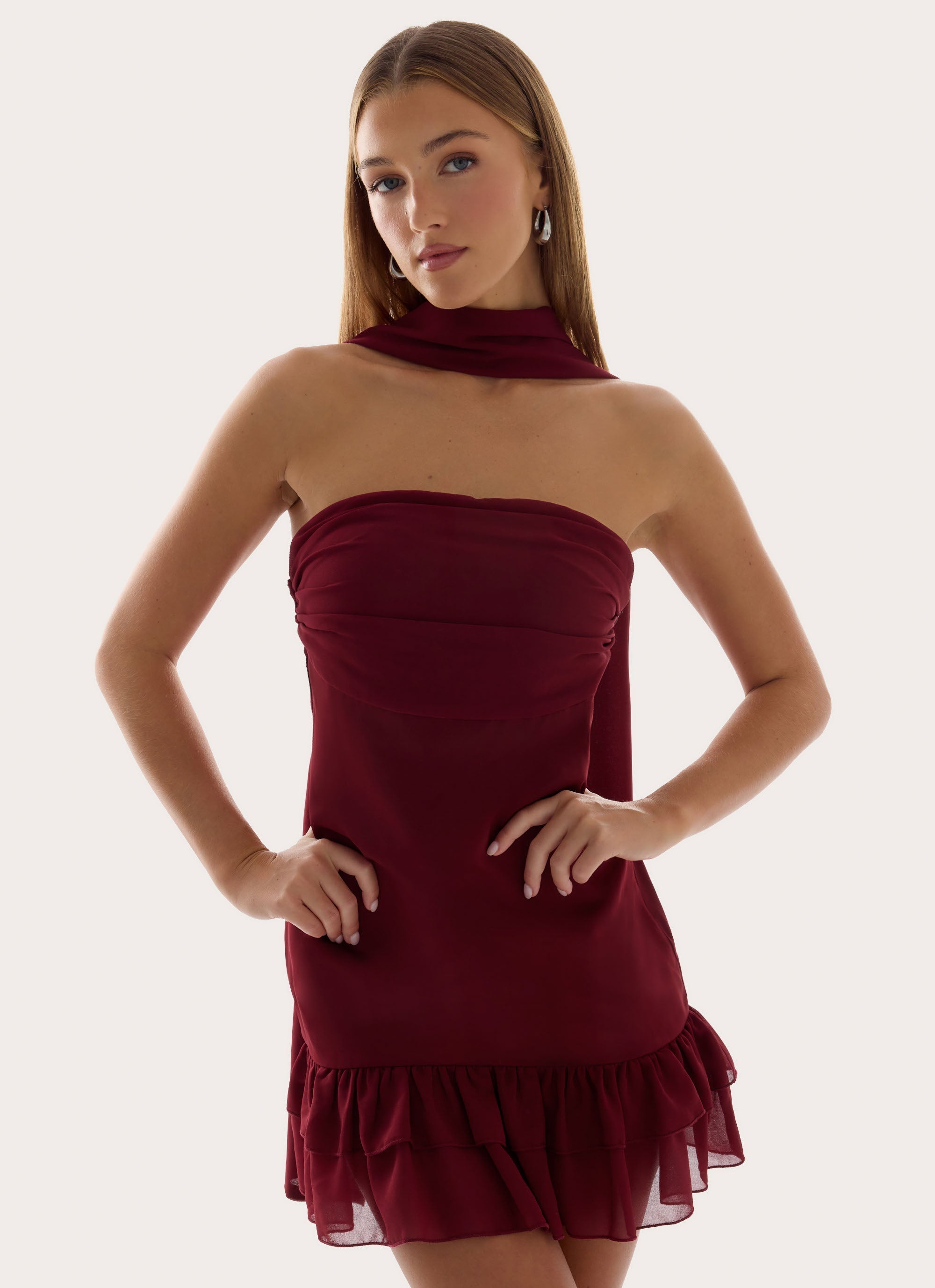 Manon Scarf Mini Dress - Deep Red