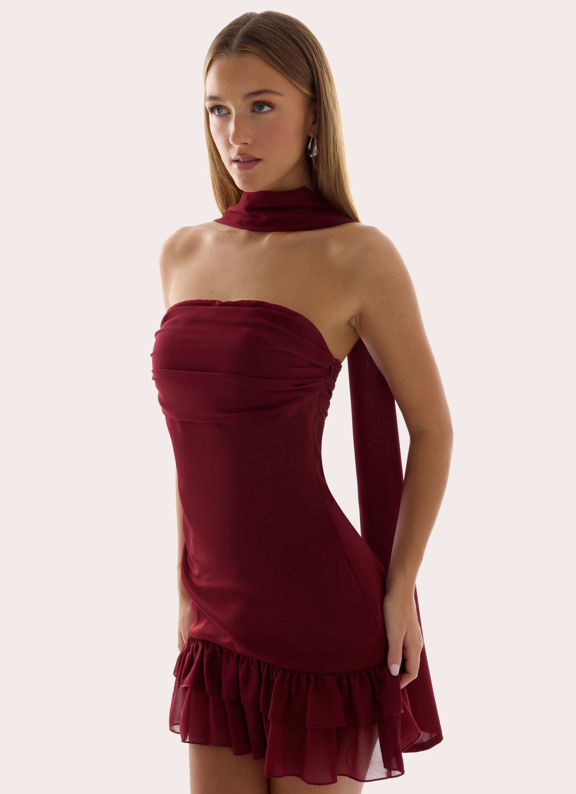 Manon Scarf Mini Dress - Deep Red