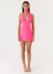 Melisande Scarf Neck Mini Dress - Fuchsia