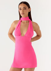 Melisande Scarf Neck Mini Dress - Fuchsia