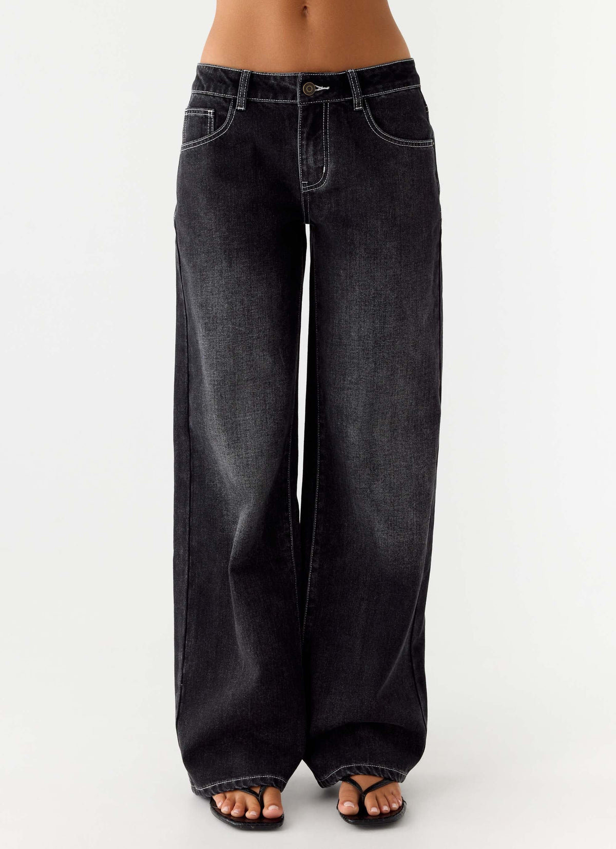 Nathan Super Low Rise Denim Jeans - Washed Black