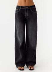 Nathan Super Low Rise Denim Jeans - Washed Black