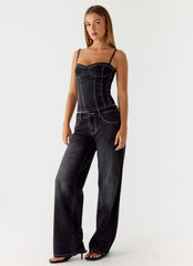Nathan Super Low Rise Denim Jeans - Washed Black