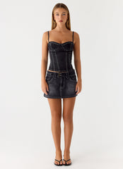 Nathan Super Low Rise Denim Mini Skirt - Washed Black