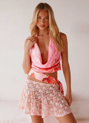 Nessie Cowl Neck Top - Tropical Pink Print