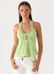 Never Stop Me Embellished Top - Lime