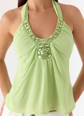 Never Stop Me Embellished Top - Lime