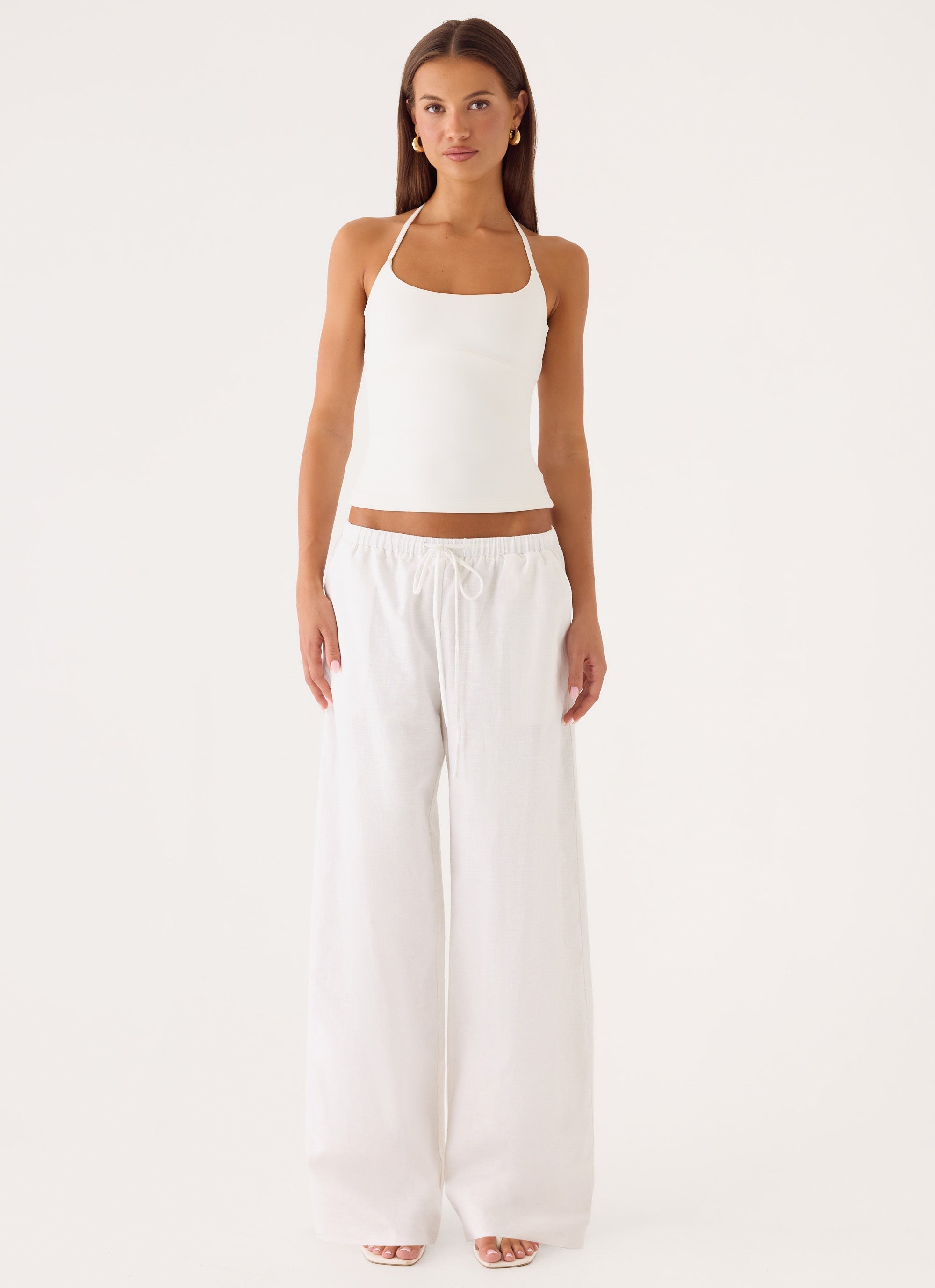 Norene Linen Wide Leg Pant - White