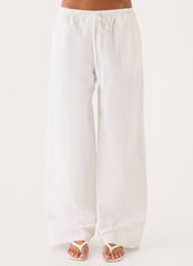 Norene Linen Wide Leg Pant - White