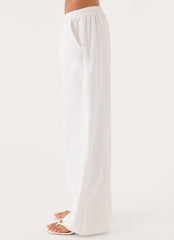 Norene Linen Wide Leg Pant - White