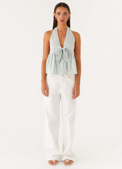 On Repeat Halter Top - Green Stripe