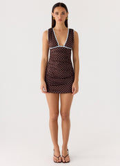 Options Mini Dress - Chocolate Blue Dot