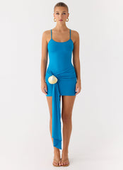 Paeonia Shell Mini Dress - Aqua Blue