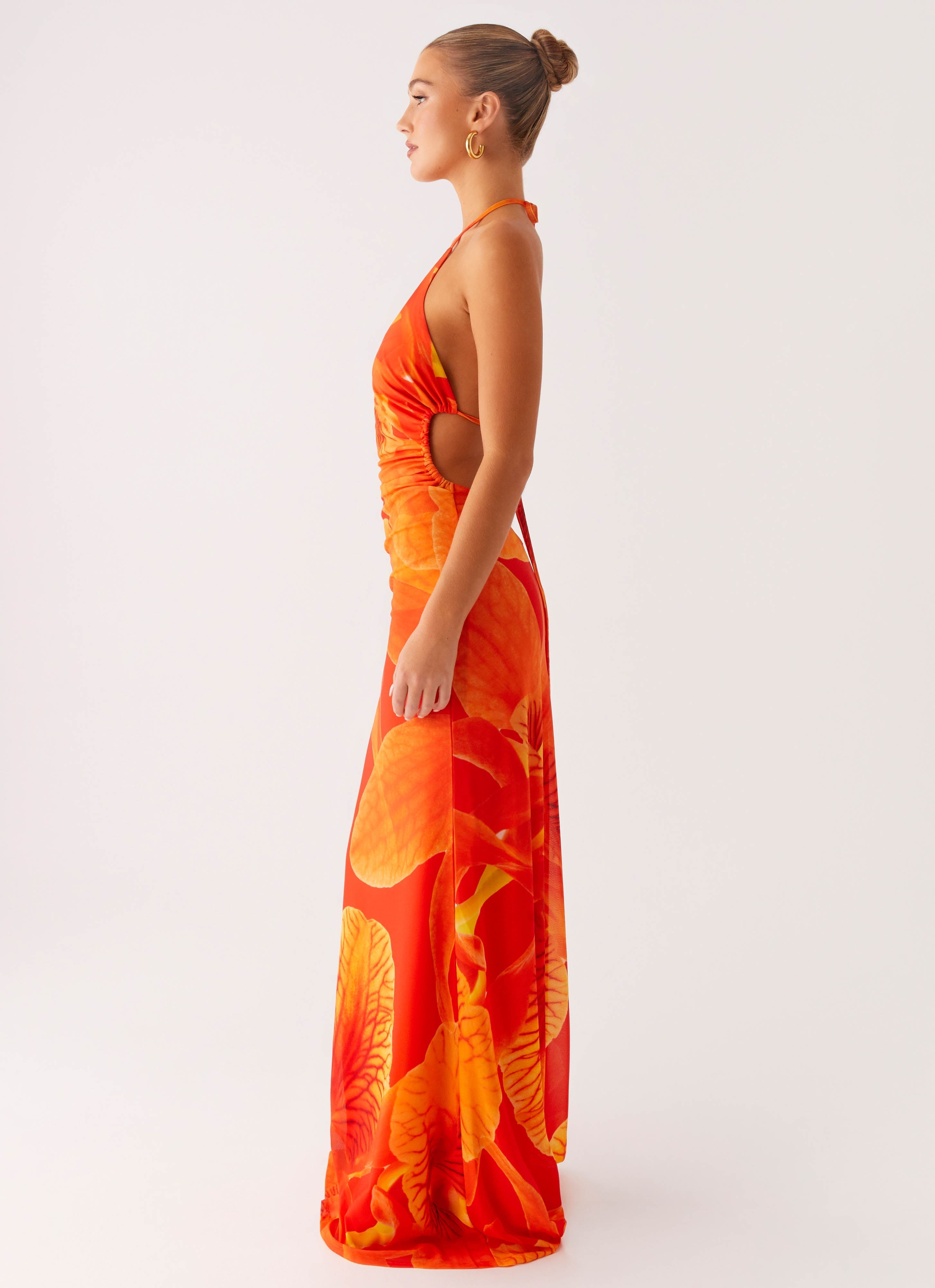 Palawan Mesh Maxi Dress - Orange Floral