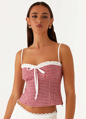 Palmer Ruffle Bustier Top - Red Gingham