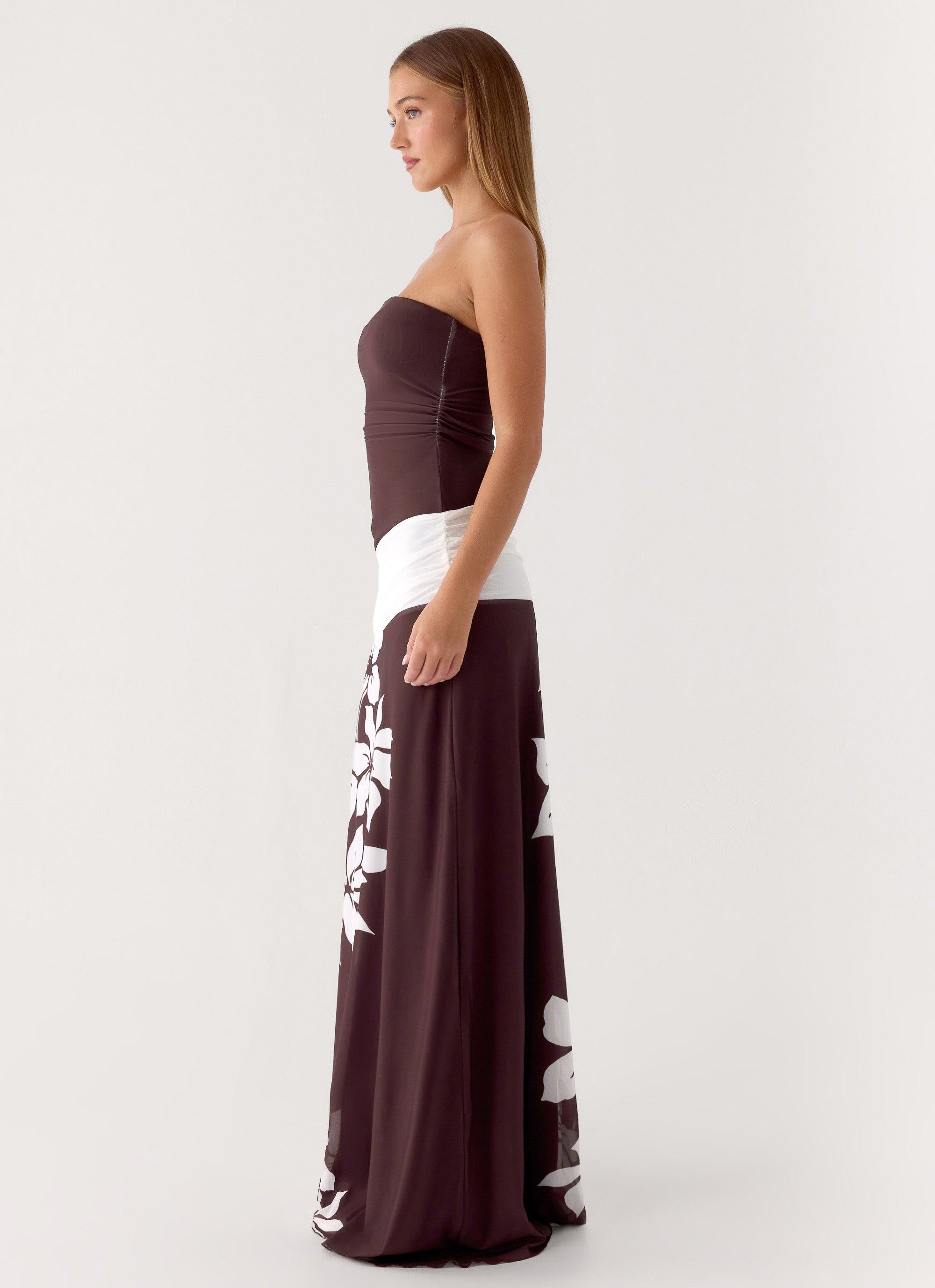 Palomar Strapless Maxi Dress - Chocolate Tropic Floral