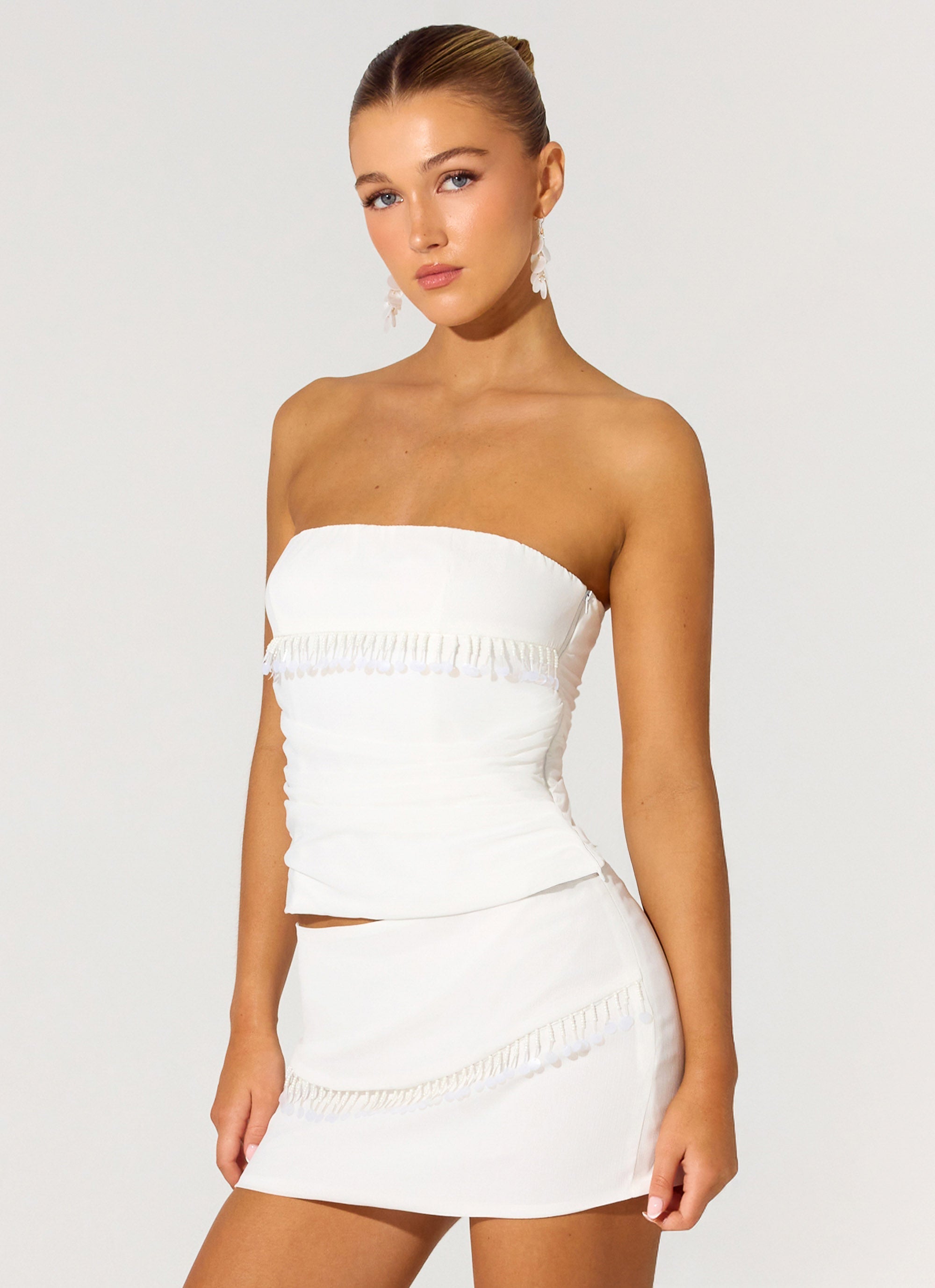 Perfect Celebrity Beaded Mini Skirt - White