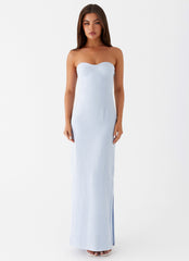 Esra Linen Strapless Maxi Dress - Blue