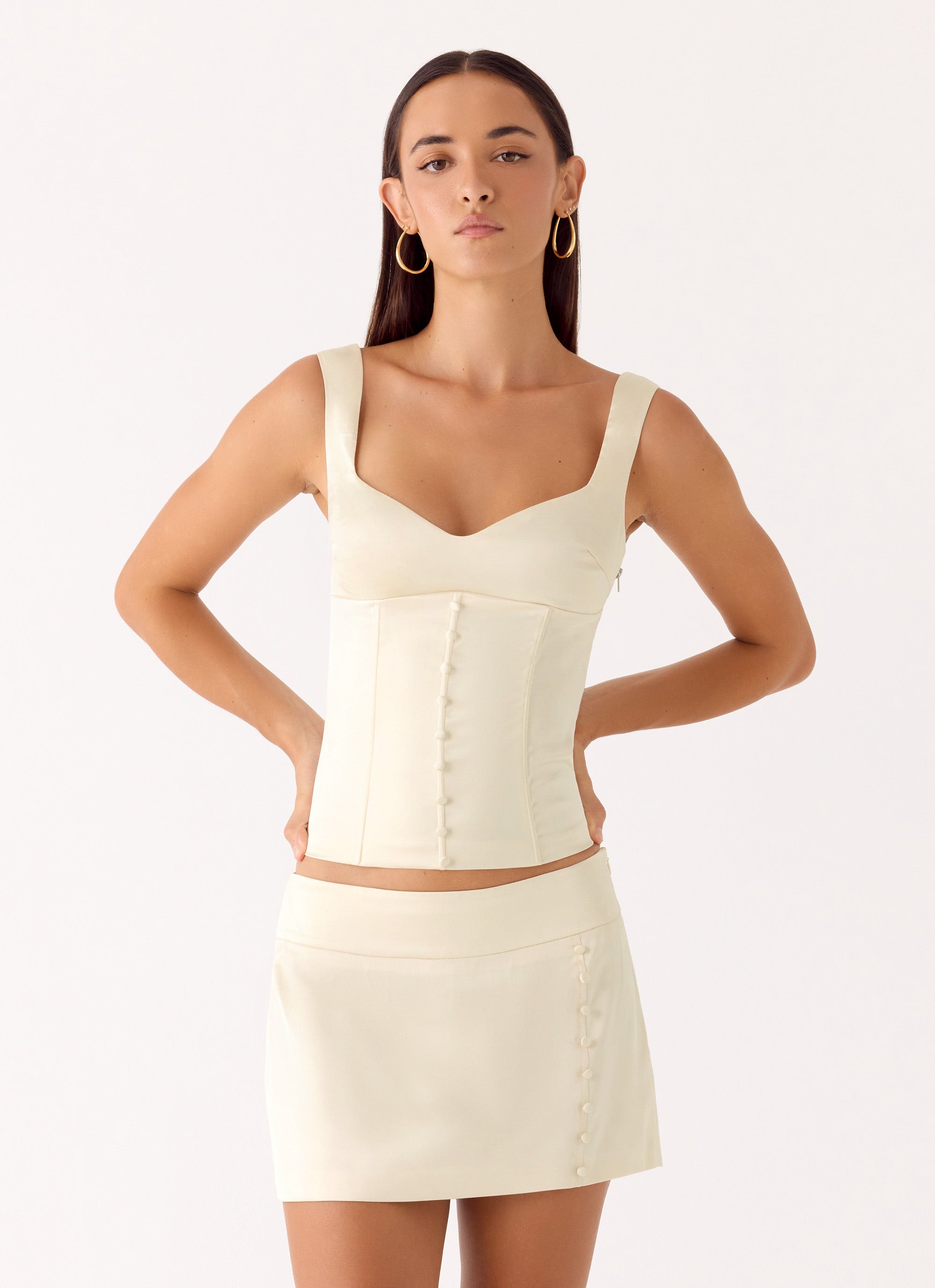 Posy Satin Top - Ivory