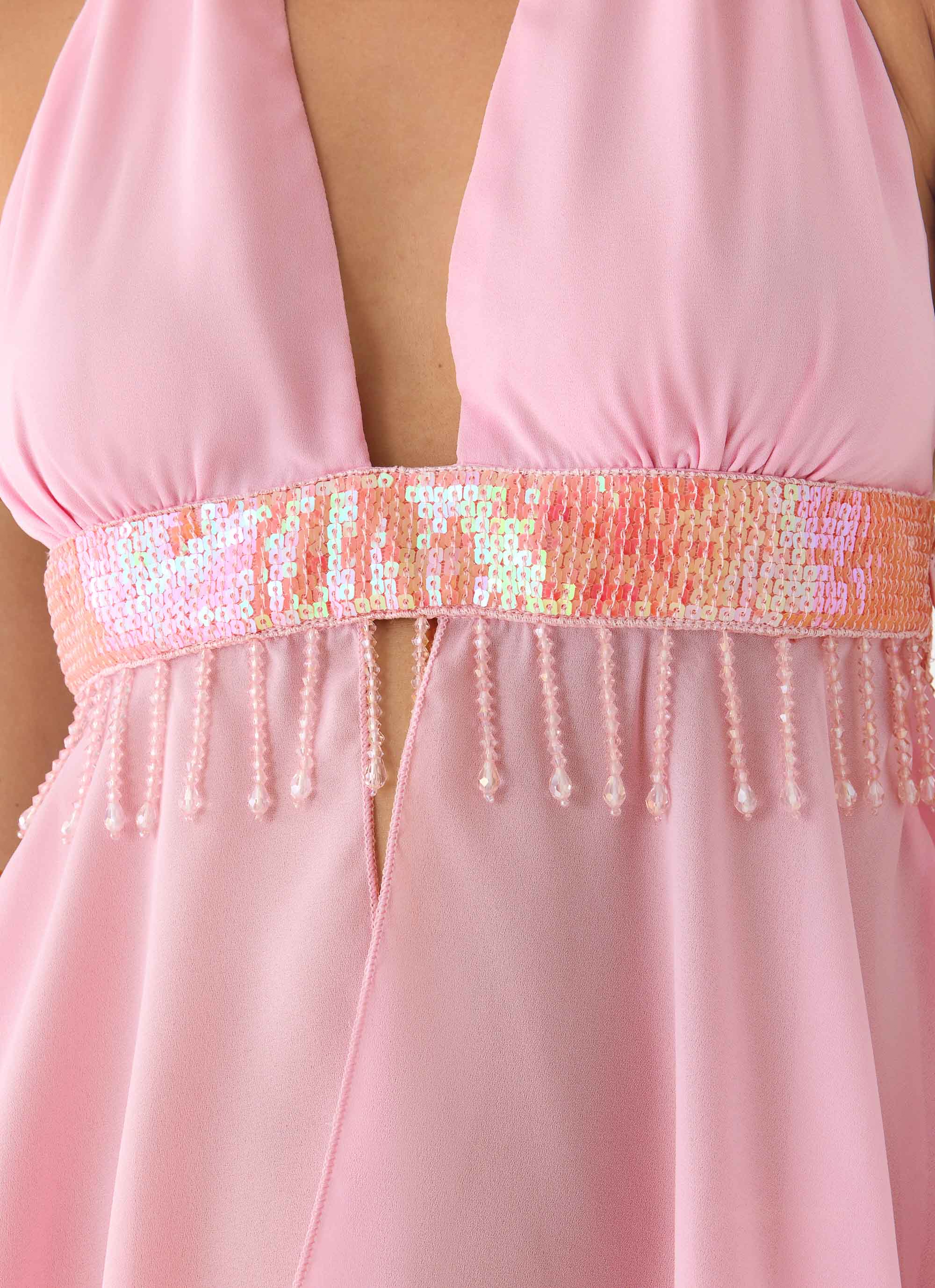 Put It Straight Beaded Sequin Top - Baby Pink