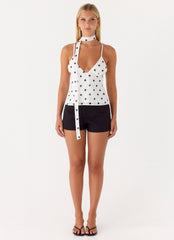 Quiero Backless Top - White Polka Dot