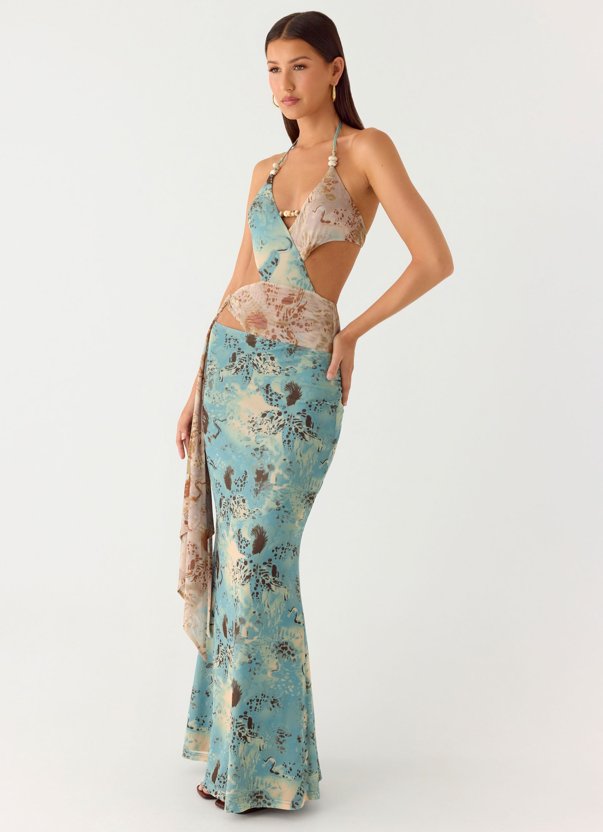 Rebel Beaded Maxi Dress - Aqua Blur