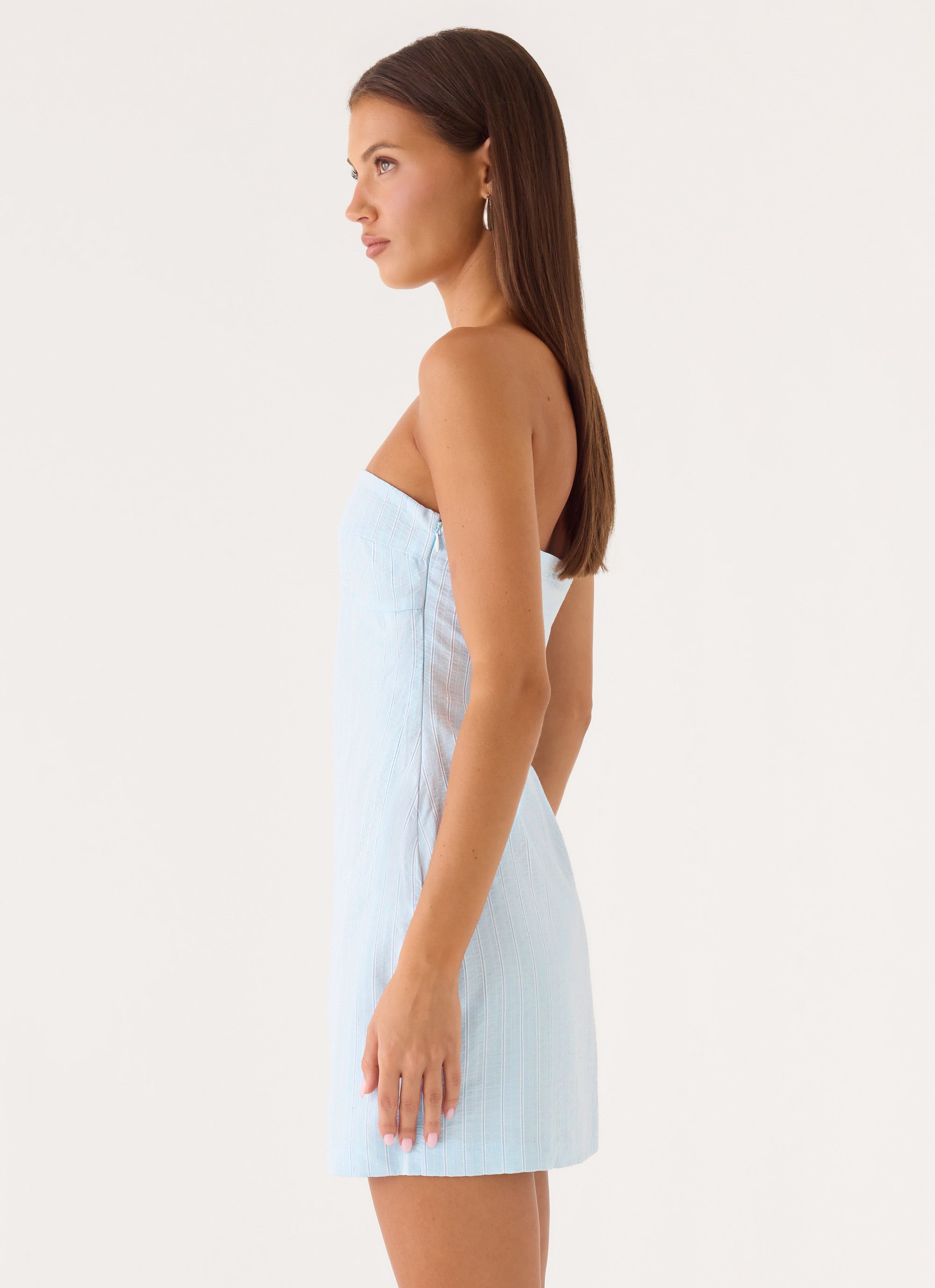 Reinna Cotton Strapless Mini Dress - Baby Blue Stripe
