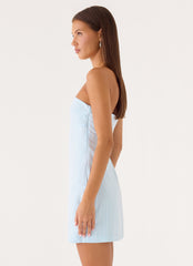 Reinna Cotton Strapless Mini Dress - Baby Blue Stripe