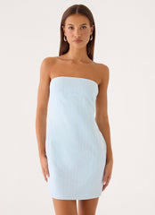 Reinna Cotton Strapless Mini Dress - Baby Blue Stripe