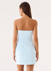 Reinna Cotton Strapless Mini Dress - Baby Blue Stripe