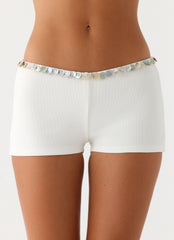 Rosmunda Beaded Mini Shorts - White