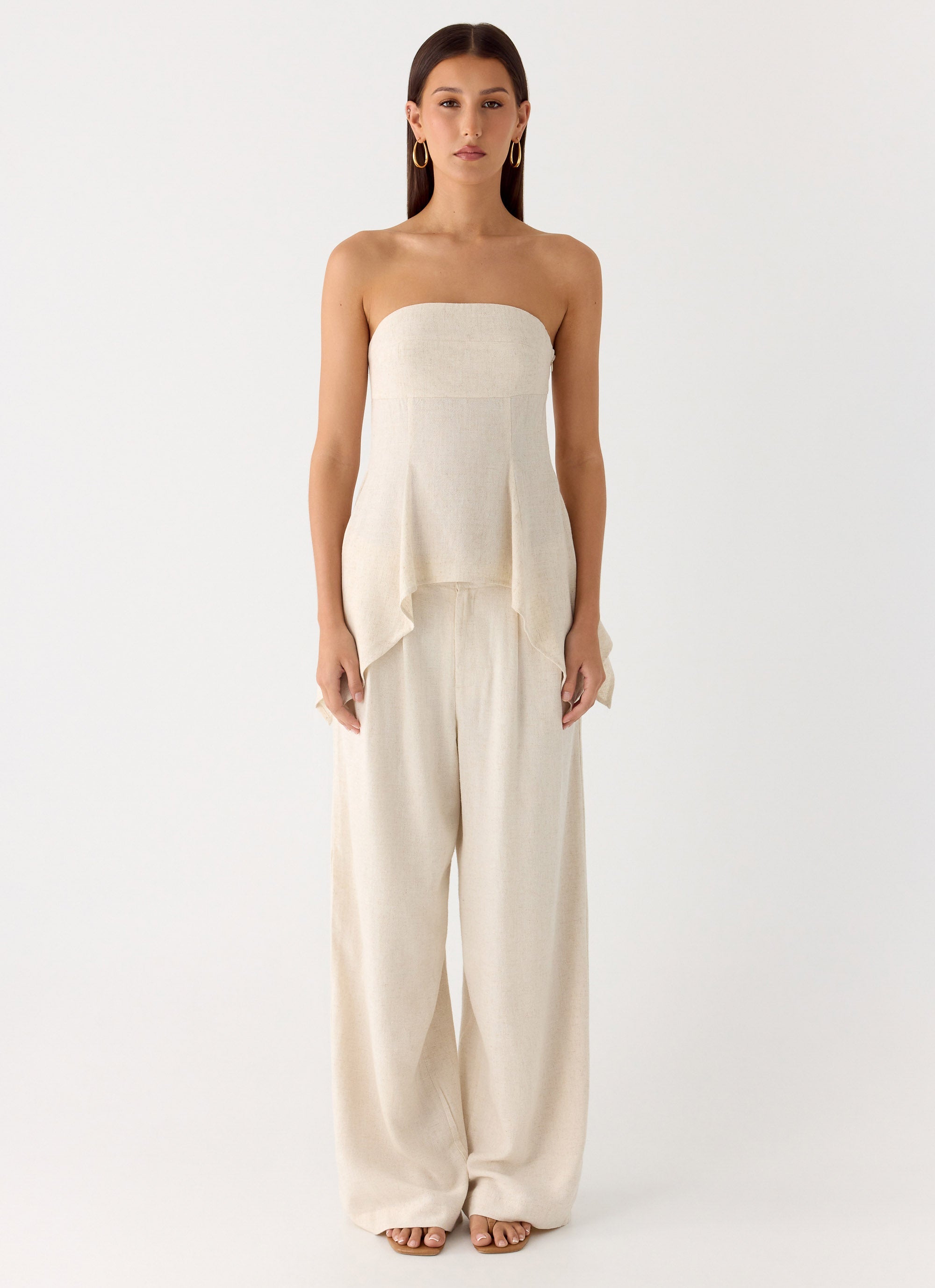 Rossi Hanky Hem Linen Top - Oatmeal