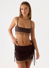 Sahana Beaded Mini Skirt - Chocolate